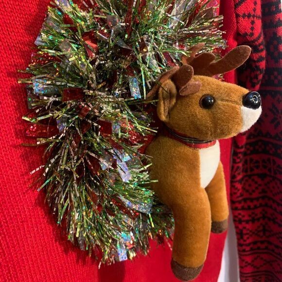 No Boundaries Ruby Red Wreath Plush Reindeer Ugly Sweater 3D - Picture 11 of 13